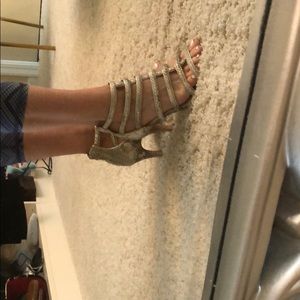 Snakeskin metallic strappy ankle sandals
